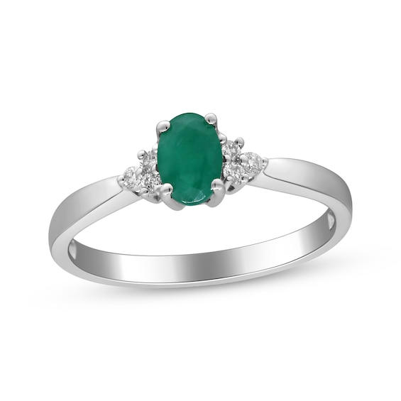 Oval-Cut Natural Emerald & Diamond Ring 1/20 ct tw 10K Gold