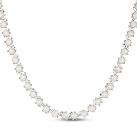 Lab-Created Opal "S" Link Necklace Sterling Silver 18"