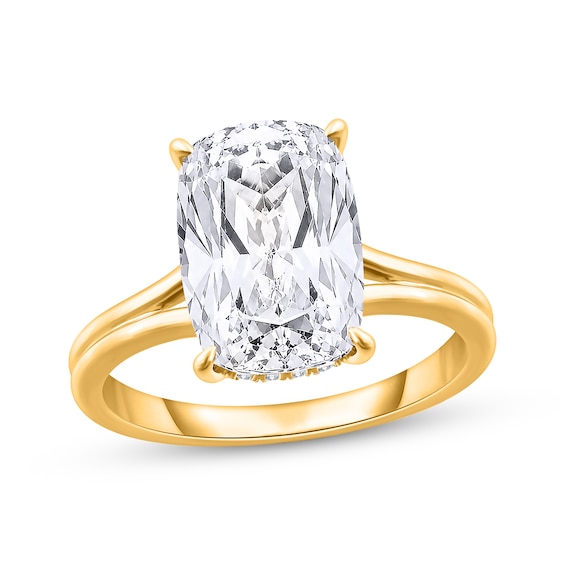 Adore Lab-Grown Diamonds Certified Cushion-Cut Solitaire Plus Engagement Ring 4-1/8 ct tw 14K Yellow Gold (F/VS2)