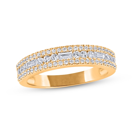 Baguette & Round-Cut Multi-Row Anniversary Ring 1/2 ct tw 14K Yellow Gold