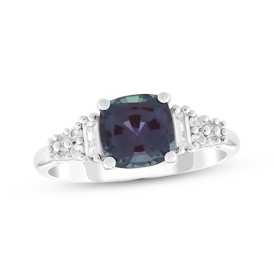 Cushion-Cut Lab-Created Alexandrite & White Lab-Created Sapphire Ring Sterling Silver
