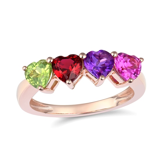 Heart Birthstone Family & Mother's Ring (2-4 Stones and 2 Lines)