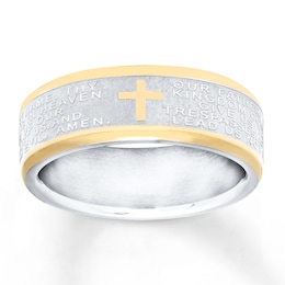 Men's Cross Wedding Band Stainless Steel/Yellow Ion-Plating 8mm