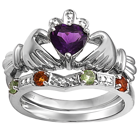Birthstone Claddagh Family & Mother's Ring