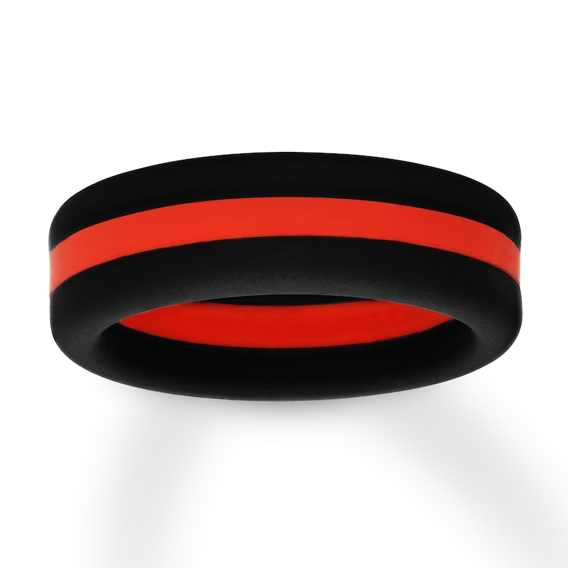 Red/Black Striped Silicone Men's Wedding Band