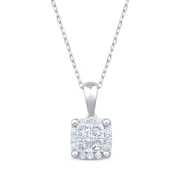 Princess-Cut Quad Diamond Cushion-Shaped Necklace 1 ct tw 10K White Gold 19"