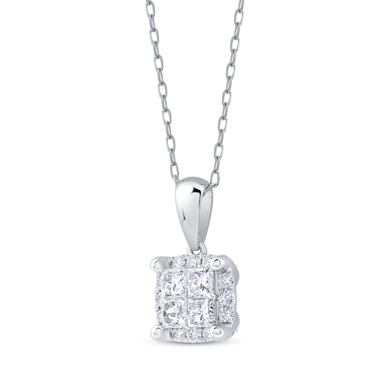 Main Image 2 of Princess-Cut Quad Diamond Cushion-Shaped Necklace 1 ct tw 10K White Gold 19"