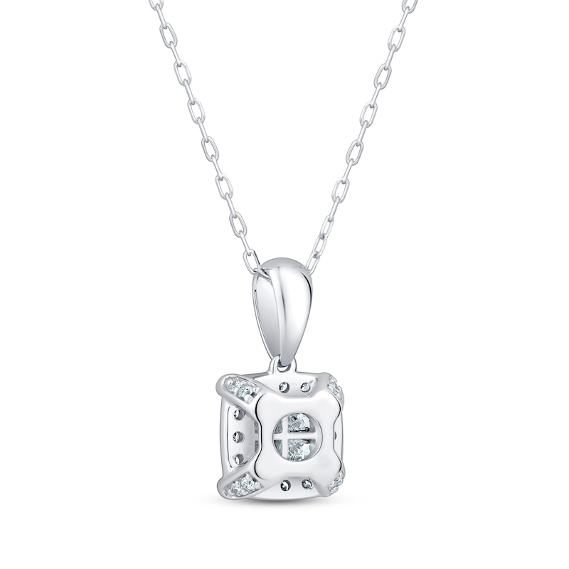 Main Image 3 of Princess-Cut Quad Diamond Cushion-Shaped Necklace 1 ct tw 10K White Gold 19"