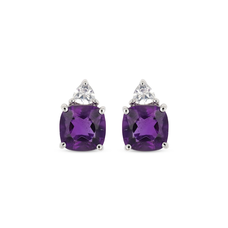 Main Image 2 of Cushion-Cut Amethyst & Trillion-Cut White Lab-Created Sapphire Stud Earrings Sterling Silver