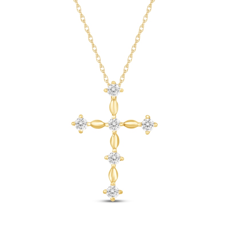 Main Image 1 of Diamond Station Cross Necklace 1/4 ct tw 10K Yellow Gold 18"