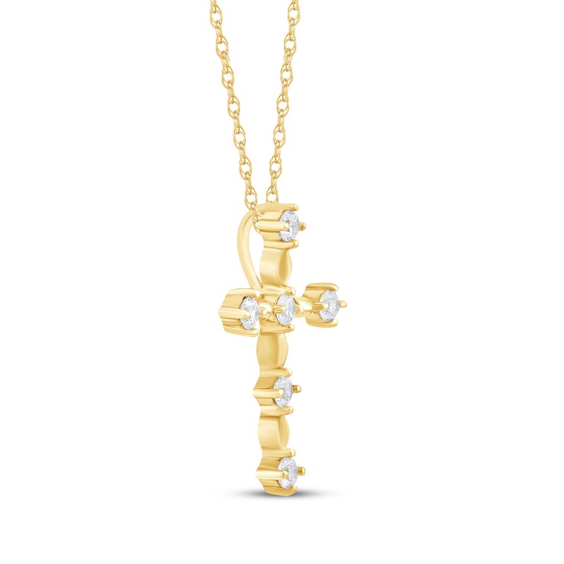 Main Image 2 of Diamond Station Cross Necklace 1/4 ct tw 10K Yellow Gold 18"