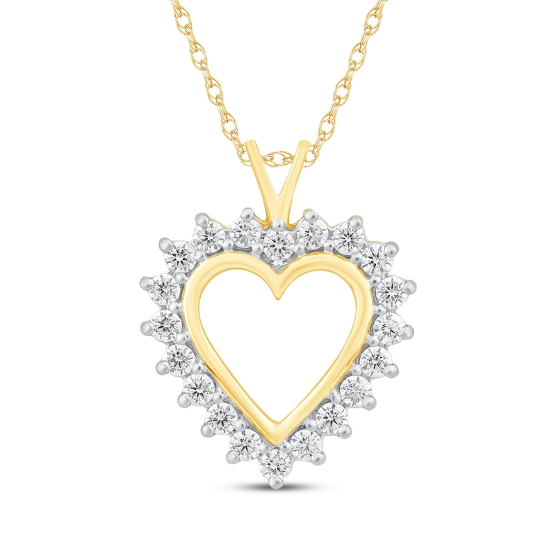 Diamond Heart Outline Necklace 1 ct tw 14K Yellow Gold 18"