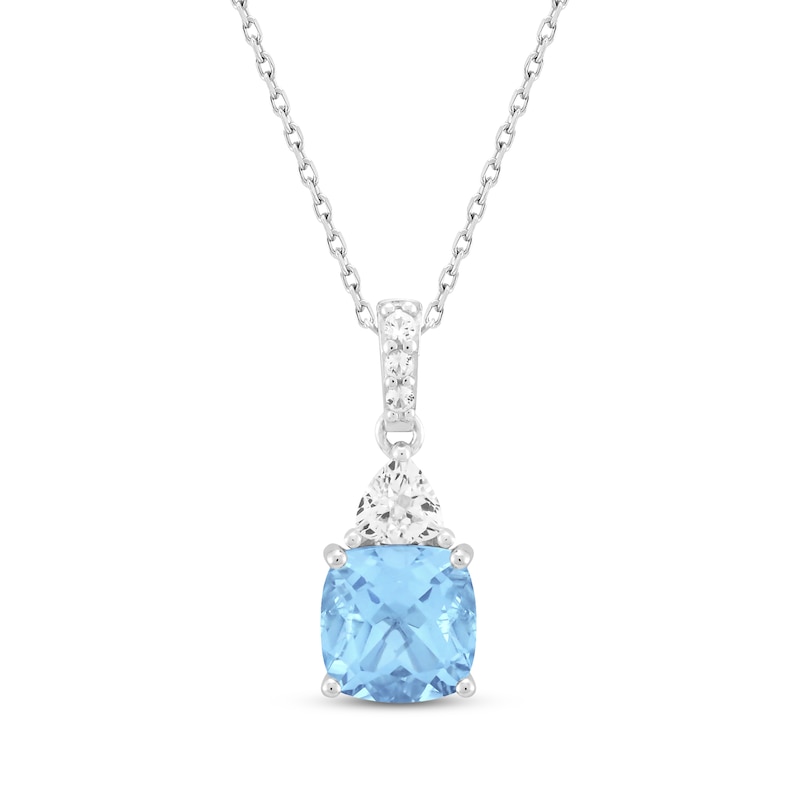 Main Image 1 of Cushion-Cut Swiss Blue Topaz & White Lab-Created Sapphire Necklace Sterling Silver 18"