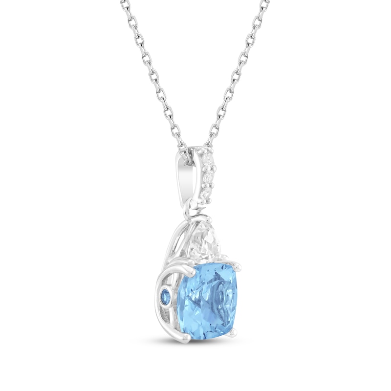 Main Image 2 of Cushion-Cut Swiss Blue Topaz & White Lab-Created Sapphire Necklace Sterling Silver 18"