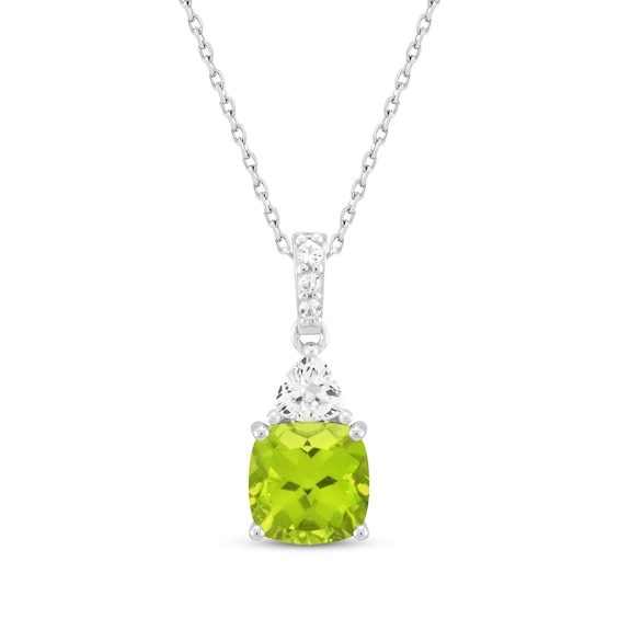 Cushion-Cut Peridot & White Lab-Created Sapphire Necklace Sterling Silver 18"