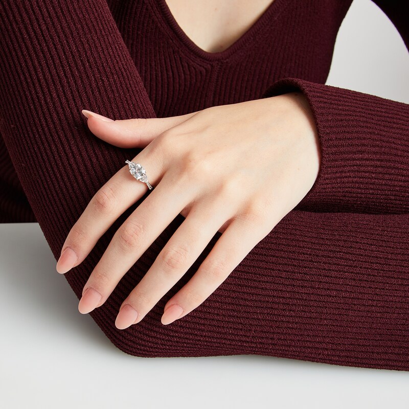 Main Image 3 of Cushion-Cut White Lab-Created Sapphire Ring Sterling Silver