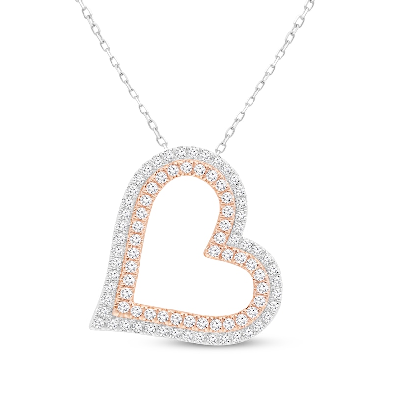 Main Image 1 of Diamond Two-Row Tilted Heart Necklace 1 ct tw 10K Two-Tone Gold 18"