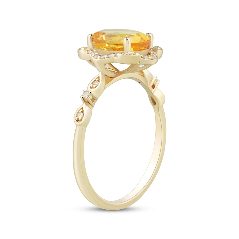 Oval-Cut Citrine & Diamond Scalloped Frame Ring 1/8 ct tw 10K Yellow Gold