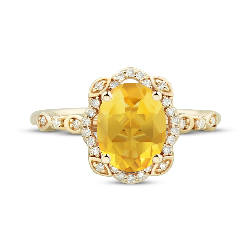 Oval-Cut Citrine & Diamond Scalloped Frame Ring 1/8 ct tw 10K Yellow Gold