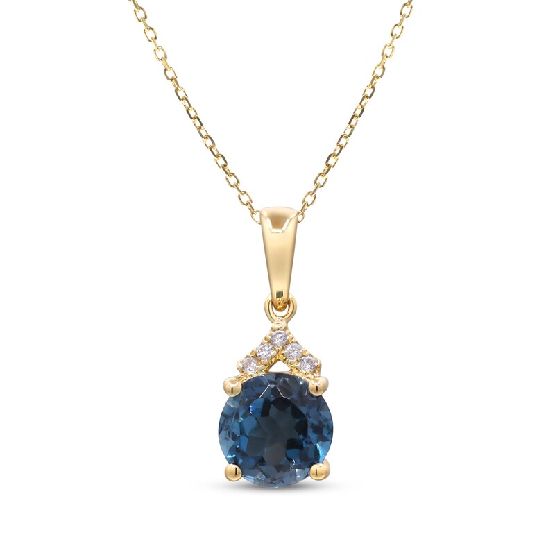 Main Image 1 of London Blue Topaz & Diamond Accent Necklace 10K Yellow Gold 18"