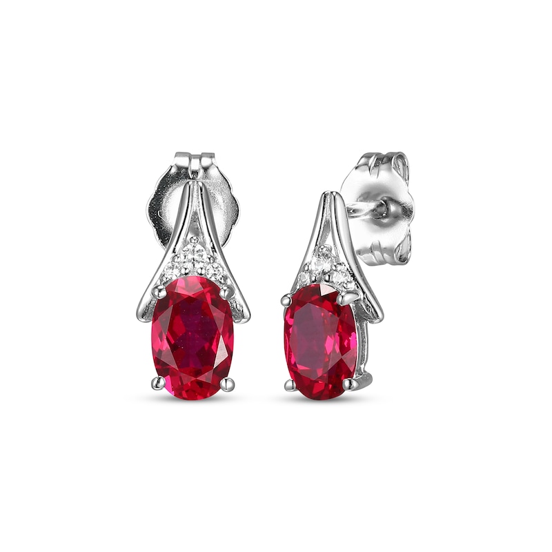 Main Image 1 of Oval-Cut Lab-Created Ruby & White Lab-Created Sapphire Earrings Sterling Silver