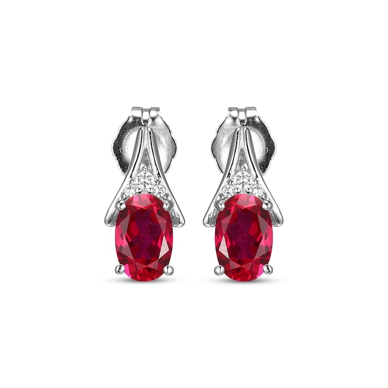 Main Image 2 of Oval-Cut Lab-Created Ruby & White Lab-Created Sapphire Earrings Sterling Silver