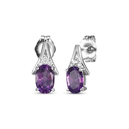 Oval-Cut Amethyst & White Lab-Created Sapphire Earrings Sterling Silver