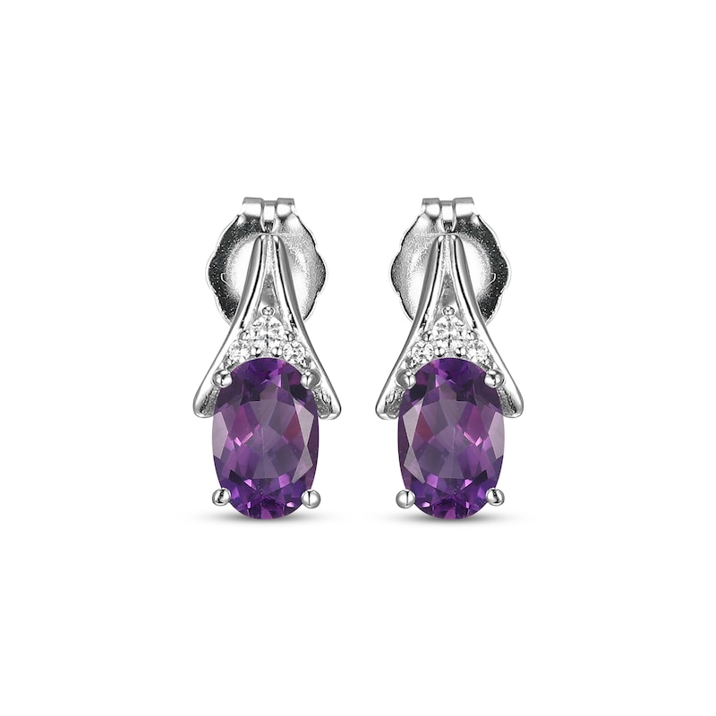 Main Image 2 of Oval-Cut Amethyst & White Lab-Created Sapphire Earrings Sterling Silver