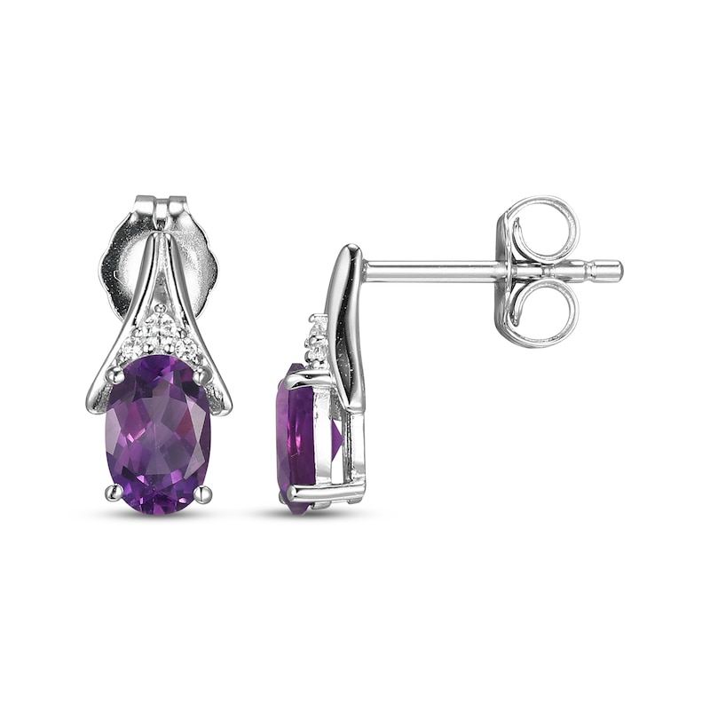 Main Image 3 of Oval-Cut Amethyst & White Lab-Created Sapphire Earrings Sterling Silver