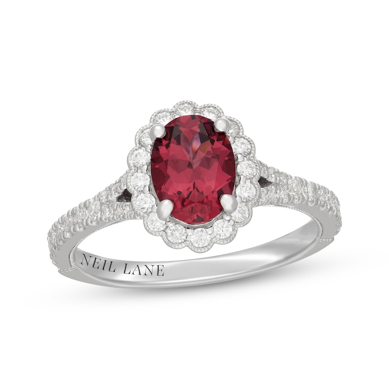 Main Image 1 of Neil Lane Oval-Cut Rhodolite Garnet & Diamond Halo Engagement Ring 1/2 ct tw 14K White Gold