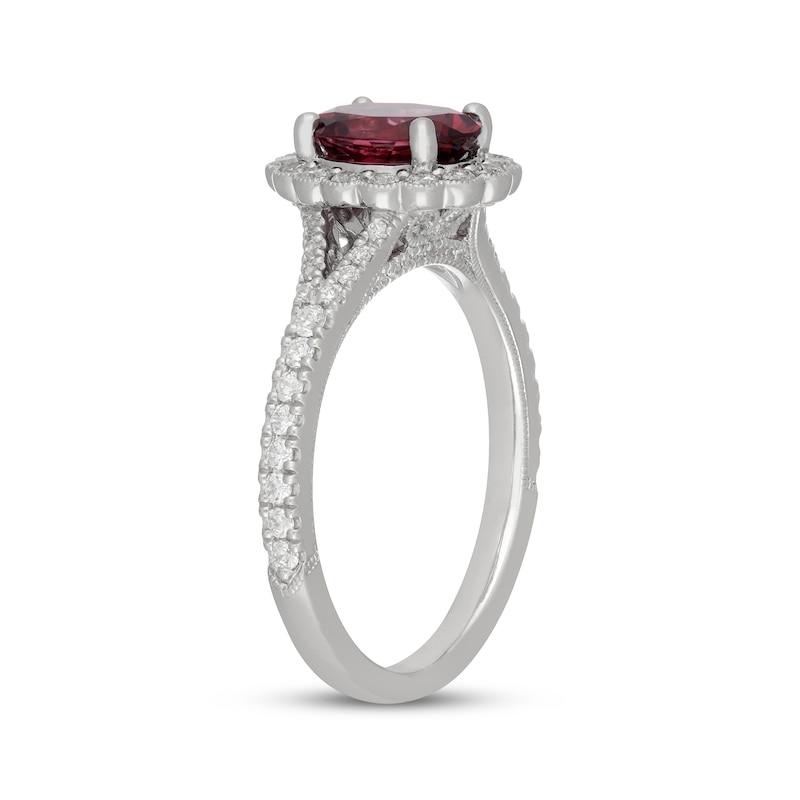 Main Image 2 of Neil Lane Oval-Cut Rhodolite Garnet & Diamond Halo Engagement Ring 1/2 ct tw 14K White Gold