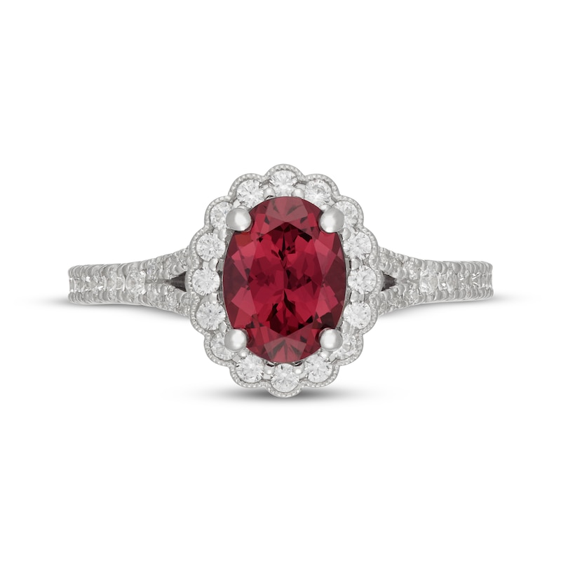 Main Image 3 of Neil Lane Oval-Cut Rhodolite Garnet & Diamond Halo Engagement Ring 1/2 ct tw 14K White Gold
