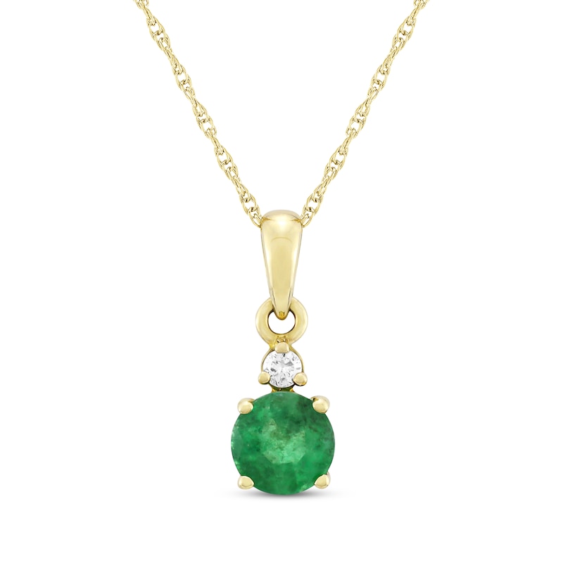 Main Image 1 of Natural Emerald & Diamond Accent Necklace 10K Yellow Gold 18"
