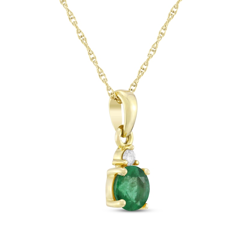 Main Image 2 of Natural Emerald & Diamond Accent Necklace 10K Yellow Gold 18"