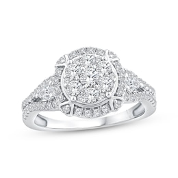 Adore Multi-Diamond Center Halo Engagement Ring 1 ct tw 10K White Gold