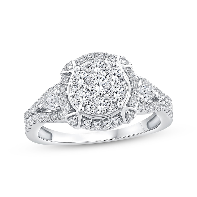 Main Image 1 of Adore Multi-Diamond Center Halo Engagement Ring 1 ct tw 10K White Gold