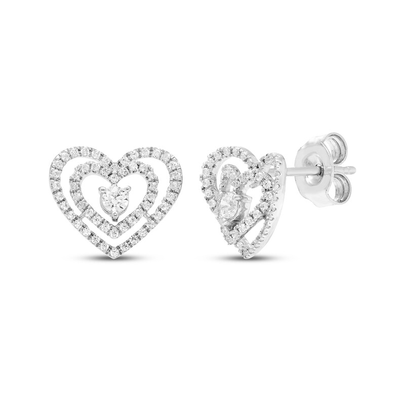 Main Image 1 of Diamond Double Heart Stud Earrings 1/4 ct tw 10K White Gold