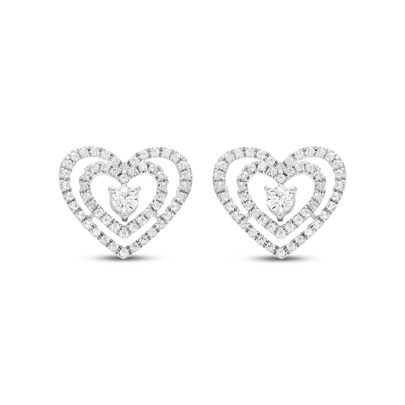 Main Image 2 of Diamond Double Heart Stud Earrings 1/4 ct tw 10K White Gold