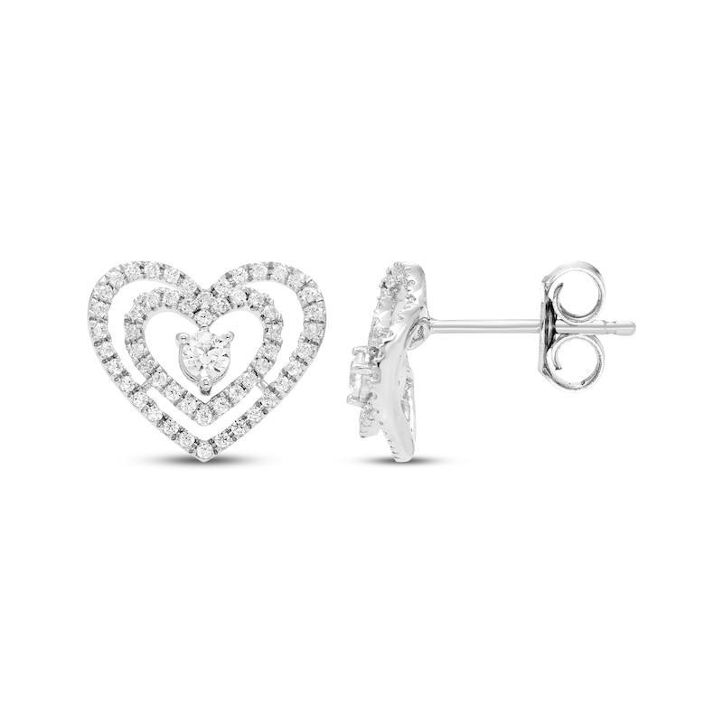 Main Image 3 of Diamond Double Heart Stud Earrings 1/4 ct tw 10K White Gold