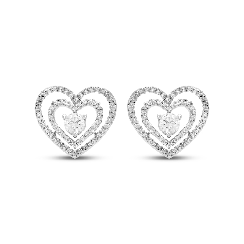 Main Image 2 of Diamond Double Heart Stud Earrings 1/2 ct tw 10K White Gold