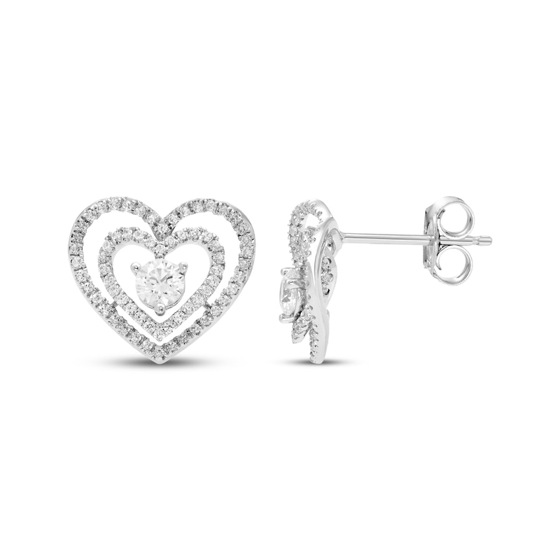 Main Image 3 of Diamond Double Heart Stud Earrings 1/2 ct tw 10K White Gold