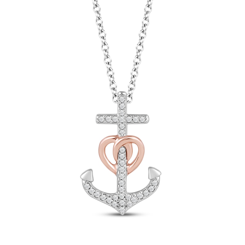 Main Image 1 of Hallmark Diamonds Anchor Necklace 1/10 ct tw Sterling Silver & 10K Rose Gold 18"