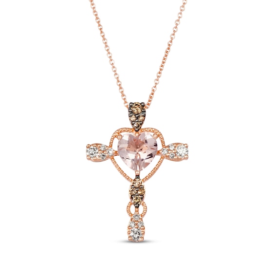 Le Vian Morganite Cross Necklace 1/3 ct tw Diamonds 14K Strawberry Gold 20"