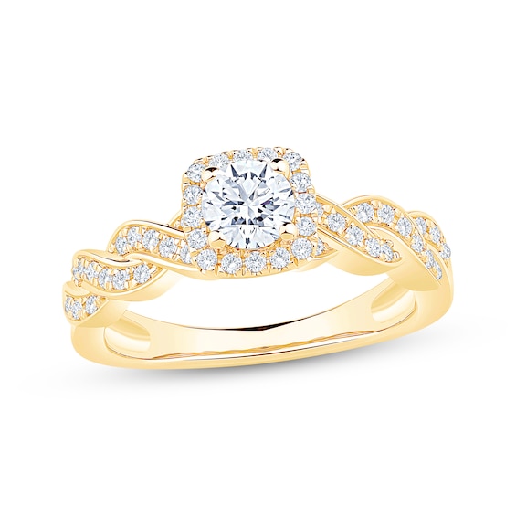 Adore Round-Cut Diamond Halo Engagement Ring 3/4 ct tw 18K Yellow Gold