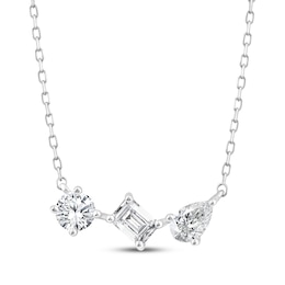 Memories, Moments, Magic Lab-Grown Diamond Multi-Shape Three-Stone Necklace 1 ct tw 14K White Gold 18.50"