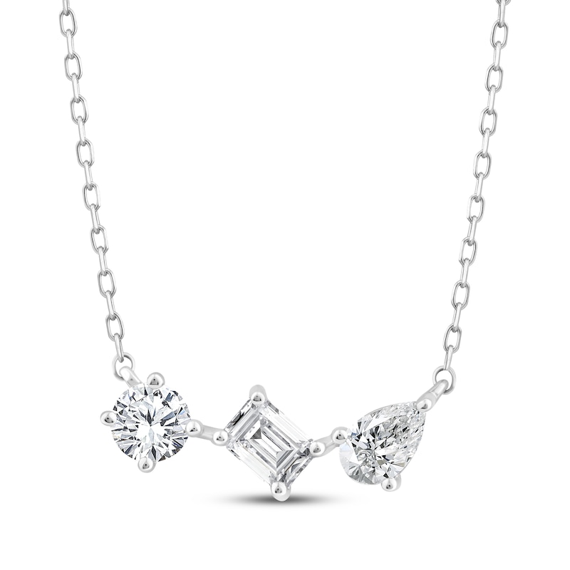 Main Image 1 of Memories, Moments, Magic Lab-Grown Diamond Multi-Shape Three-Stone Necklace 1 ct tw 14K White Gold 18.50"