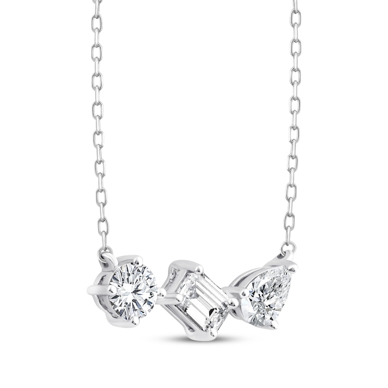 Main Image 2 of Memories, Moments, Magic Lab-Grown Diamond Multi-Shape Three-Stone Necklace 1 ct tw 14K White Gold 18.50"