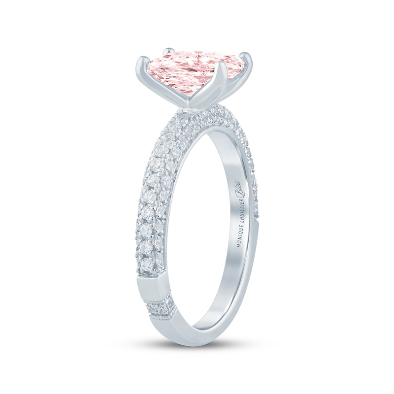 Main Image 2 of Monique Lhuillier Bliss Radiant-Cut Peach-Pink & White Lab-Grown Diamond Engagement Ring 2-1/2 ct tw 18K White Gold