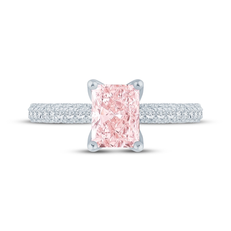 Main Image 4 of Monique Lhuillier Bliss Radiant-Cut Peach-Pink & White Lab-Grown Diamond Engagement Ring 2-1/2 ct tw 18K White Gold