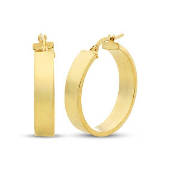 Flat Square Hoop Earrings 10K Yellow Gold 20mm